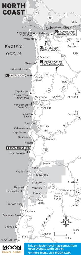 Travel map of the North Coast of Oregon