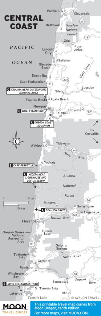 Travel map of the Central Coast of Oregon