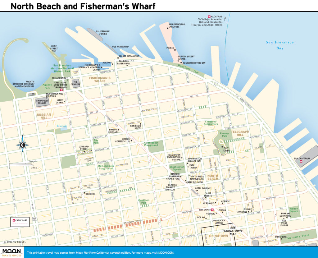 Travel map of North Beach and Fisherman's Wharf, San Francisco