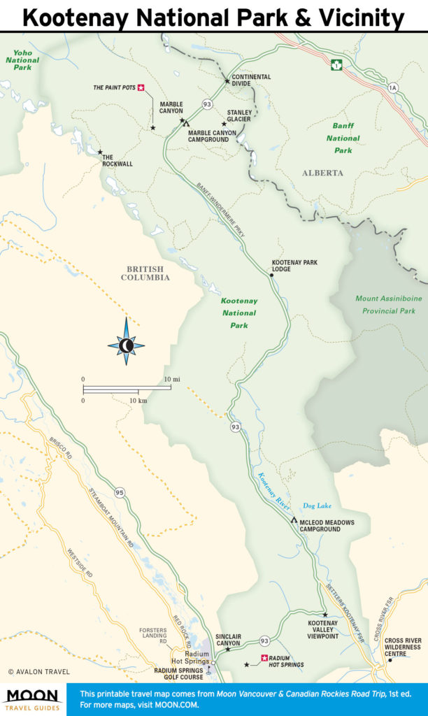 Travel map of Kootenay National Park and Vicinity