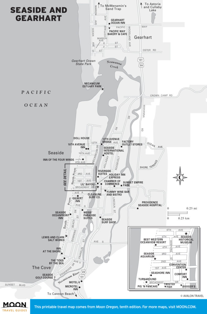 Travel map of Seaside and Gearhart