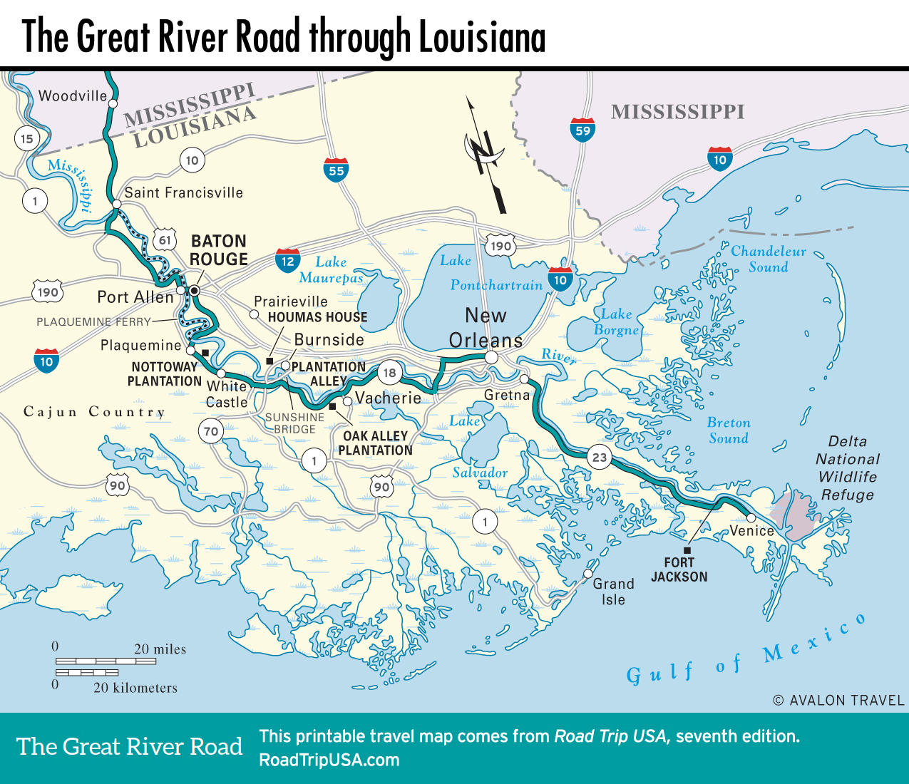 Louisiana- Rivers & Lakes Map