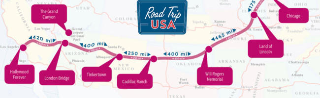 Route 66 Map with Driving Distances between key sights